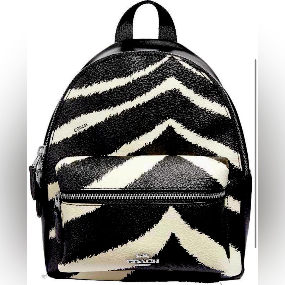 Coach Mini Charlie Women's Zebra Print Black Leather/Nylon Backpack Bag